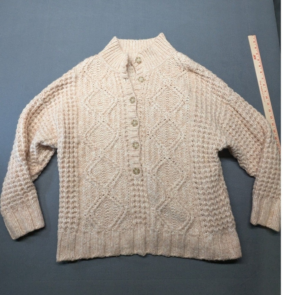 American Eagle Sweater Womens XL Peach Henley Cable Knit Mock Neck Pullover 017‎